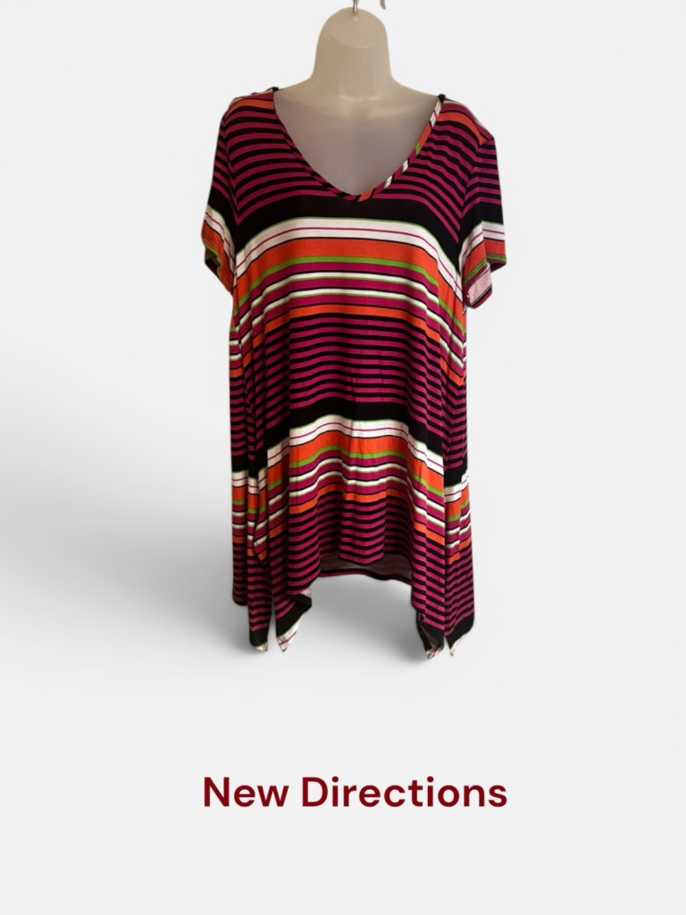 Magenta & Black Striped V-Neck Tunic w/Multicolor Bands PLUS: 1X     #14